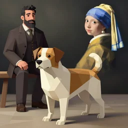low polygon render of dog by moebius and atey ghailan by james gurney by vermeer by George Stubbs in the of style anime by Lim Heng Swee photo of a dog
