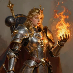 portrait of imogen poots as a warhammer paladin, fire on hand, by sasha tudvaseva, deep focus, intricate, elegant, regal, highly detailed, digital painting, artstation, concept art, matte, sharp focus, illustration, warhammer, fantasy, hearthstone, art by artgerm and greg rutkowski and alphonse mucha