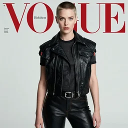 vogue magazine cover : full - body portrait of buzzcut sadie sink. defiant : dieselsteamcyberpunk style, ultrarealistic, photorealistic, intricate detail, photograph by anne leibovitz
