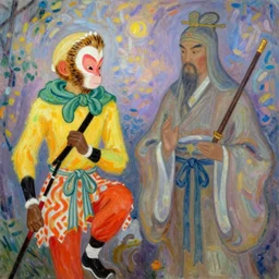 Sun Wukong vs god, Journey to the west, 4k, art by Claude Monet