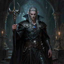 A mixed media portrait painting of a elven vampire sorcerer in a atmospheric dark dungeon, unreal 5, DAZ, hyperrealistic, octane render, RPG portrait, ambient light, dynamic lighting