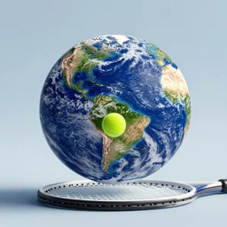 the earth bouncing on a tennis racquet, high detail