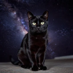 1 9 8 0's color photo of black cat in deep space