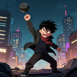 angry protester throwing a rock, digital illustration by greg rutkowski, android netrunner, nighttime, cyberpunk city backgrounds, colored lighting