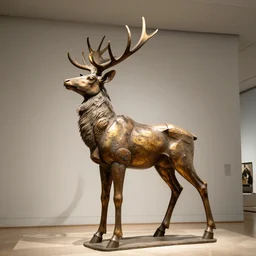 a cast iron sculpture of a giant deer mecha by salvador dali in the museo soumaya