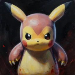 a hyper realistic mewtwo from pokemon, beautiful symmetrical face, cinematic black chaos in background, award winning painting, brush splashes of blood, artwork by chiara bautista and beksinski and norman rockwell and greg rutkowski, tom bagshaw weta studio