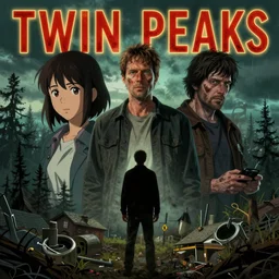Twin Peaks poster artwork by Michael Whelan and Tomer Hanuka, Karol Bak, Rendering of Tim Burton murder from Twin Peaks, full of details, by Makoto Shinkai and thomas kinkade, Matte painting, trending on artstation and unreal engine