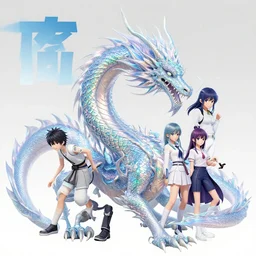 tonemapped poster of transcendent iridescent dragon by seb mckinnon, john avon, sui ishida