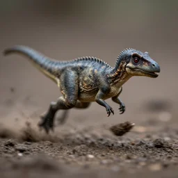 macro photo by national geographic of a tiny dinosaur running fast in mud, fast shutter speed, motion blur, tiny gaussian blur, highly detailed, highly intricate, depth of field, low contrast, wide aperture, action photography