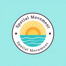 illustrator logo for beach wear company called Spatial Movement, round logo, summer colour palette