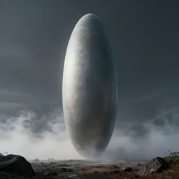 professional photograph of a single massive beautiful neo - futuristic matte symmetrical elongated oval monolith by ilm, denis villeneuve, emmanuel shiu, zaha hadid, mist vapor, deep color, cinematic architectural scale, moorland, dramatic volumetric landscape, concept art, hard surface, hyperrealism, very high detail, trending on artstation, sharp focus, rendered in octane