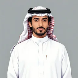 character portrait of a cool arab saudi man wearing thobe, highly detailed, stylized, vector line art