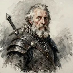 An old elven ranger, ragged, portrait, oil paint, charcoal, watercolor, desaturated, fantasy