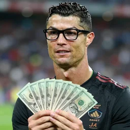 Cristiano Ronaldo wearing cool glasses and holding dollars