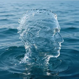 water artwork manipulation in the shape of a human head, on the ocean water, ray tracing, realistic water sharp focus, long shot, 8 k resolution, cinematic, amazing water art, cgsociety, surreal water art