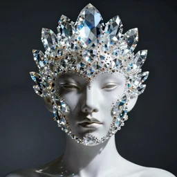 a beautiful cyborg made of crystal formation ceremonial maske