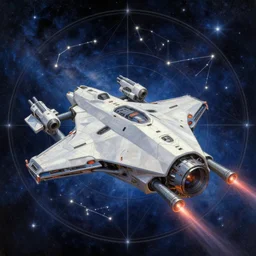 realistic geometric spaceship with canons and energy lazers, sci - fi, technologi, constellation geometry space mandal background, breathtaking stars, elegant, highly detailed, digital painting, artstation, concept art, smooth, sharp focus, spiritual art, art by artgerm and greg rutkowski and alphonse mucha, psychedelic, illustration, painting oil,