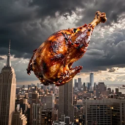 giant cooked turkey leg attacking new york city