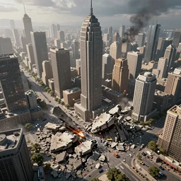 City being destroyed by an earthquake splitting the ground into pieces while havoc is seen on the streets, realistic 4k octane beautifully detailed render, 4k post-processing, highly detailed, intricate complexity, epic composition, magical atmosphere, cinematic lighting, masterpiece, ultra hd