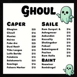 picture menu at a ghoul cafe