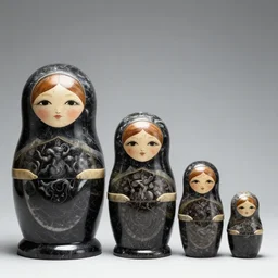 aligned xenomorph nesting dolls, made of dark shinny marble. by h. r. giger and ernst haas.