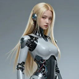 highly detailed portrait of a moody post - cyberpunk long blonde haired android lady with robotic limbs, stray wiring by atey ghailan, james gilleard, by joe fenton, by greg rutkowski, by greg tocchini, by kaws, by kate beaton, by kaethe butcher, 4 k resolution, nier : automata inspired, bravely default inspired, gradient green, black and white color scheme!!! ( ( graffiti tag wall background ) )