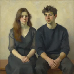 a painting of a man and a woman sitting next to each other