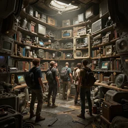 a crowded man cave volumetric lighting daytime futurism trending on artstation detailed texture unreal engine cinematic highlight