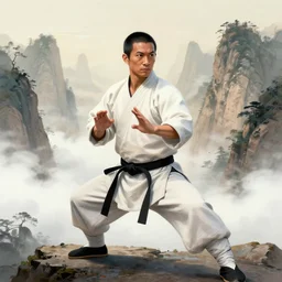 portrait of a kung - fu master, shaolin, mountains, clouds, art by ross tran and by greg rutkowski