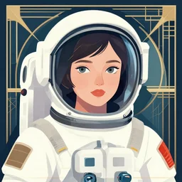 ( ( dither ) ), editorial illustration portrait of a young astronaut girl, modern art deco, mads berg, karolis strautniekas, christopher balaskas, stippled light, moody, fine texture, dramatic lighting, dynamic composition, detailed, matte print, dynamic perspective, muted color
