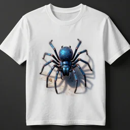 white tshirt with design of a cute blue spider on it
