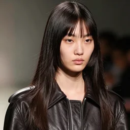 ektachrome, youthful asian demure, exquisite features, feminine cut, frontiers in flight leather, tim walker