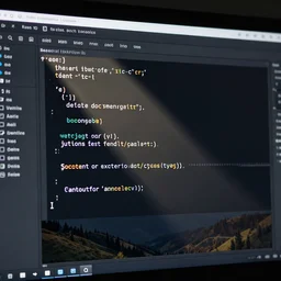 programming language code editor, dark theme, code snippet, realistic