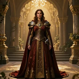 the elder scrolls vi, majestic, gracious regal brunette female jarl, hammerfell, palatial garden mysterious atmospheric lighting, painted, intricate, volumetric lighting, beautiful, rich deep colours masterpiece, golden hour, golden ratio, sharp focus, ultra detailed, by mark kent, jordan lamarre - wan, igor kieryluk, maxim verehin, miranda meeks