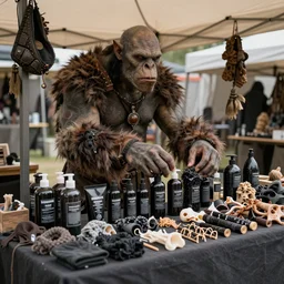 market stall in Mordor. An orc selling dark toiletries and body parts