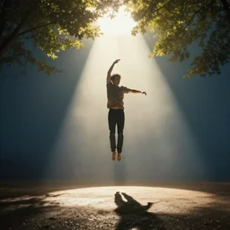 a man levitates by a sunbeam
