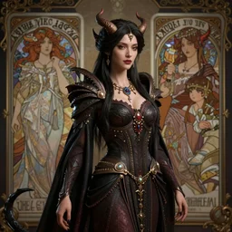 complex 3 d hyper realistic smooth ultra sharp render of a gorgeous!! robed princess demoness sorceress woman | beatiful demon girl, d & d, medieval, fantasy | art by oh jinwook + 吵 集 仁 儿 on artstaion + takeshi obata + alphonse mucha + keng le