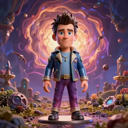 Noel Fielding as a Pixar figurine, vibrant, hyperrealistic, Maximalism, mystical, ornate, Intricate