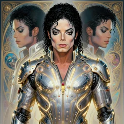 symmetry!! portrait of michael jackson cyborg, sci - fi, tech wear, glowing lights!! intricate, elegant, highly detailed, digital painting, artstation, concept art, smooth, sharp focus, illustration, art by artgerm and greg rutkowski and alphonse mucha