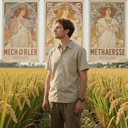 portrait of dictator methaverse, standing deep in a rice farm, looking into the distance, pcc propaganda poster, intricate, hyperdetailed, photorealistic, diffuse lighting, hdrp, artstation, unreal 5, smooth, textless, sharp focus, art by john collier, albert aublet, krenz cushart, artem demura, alphonse mucha