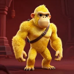 yellow ape video game character, borderlands style, 3 d pixar animation, octane, redshif