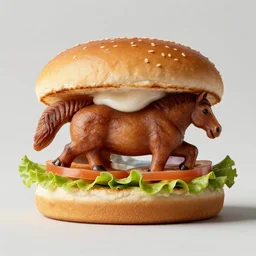hamburger with an entire horse inside, food photografy