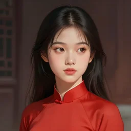 Portrait of a  beautiful vietnamese girl, cute natural anime face, wearing traditional vietnamese dress, elegant, highly detailed, digital painting, concept art, smooth, sharp focus, illustration, strong lines and bold colors, limited color palette, atmosphere and tension, Japanese, trending on artstation