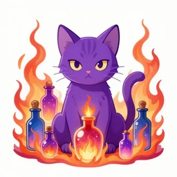 purple cat, magic, mistic, flaming, vibrant vials, centered, symmetrical, aesthetically pleasing, insane details, digital art, deviantart, artstation, ambient light, 8 k