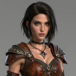 rogue, fantasy ornate leather bandit outfit!!! close - up portrait beautiful and athletic short hair female!! gorgeous face and eyes!! character concept art, sharp focus, octane render! unreal engine 5! highly rendered!! trending on artstation!! detailed linework!! illustration by artgerm, wlop, and chie yoshii