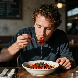 photo of richard moll eating chili, 8 k, 8 5 mm f 5. 6