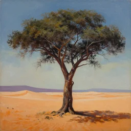 a painting of a tree in the desert, a striking airbrush painting by breyten breytenbach, cgsociety, neo - primitivism, airbrush art, dystopian art, apocalypse landscape