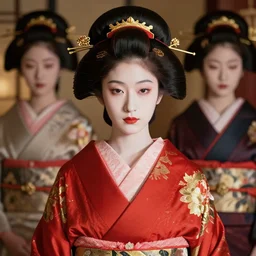 dreamlike luxury stunning oiran portrait, red and gold kimono, art by artgerm, wlop, loish, ilya kuvshinov, 8 k realistic, hyperdetailed, beautiful lighting, detailed background, depth of field, symmetrical face, frostbite 3 engine, cryengine,
