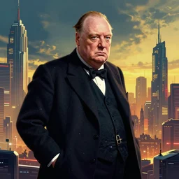 cyberpunk winston churchill as the leader of a futuristic communist nation, cybernetics, sharp lines, digital, artstation, colored in