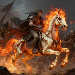 ainz ooal gown leading the undead army to battle riding a flaming skeleton horse, highly detailed, deep focus, artstation, digital painting, smooth, sharp focus, illustration, ultra realistic, 8 k, art by artgerm and greg rutkowski and alphonse mucha